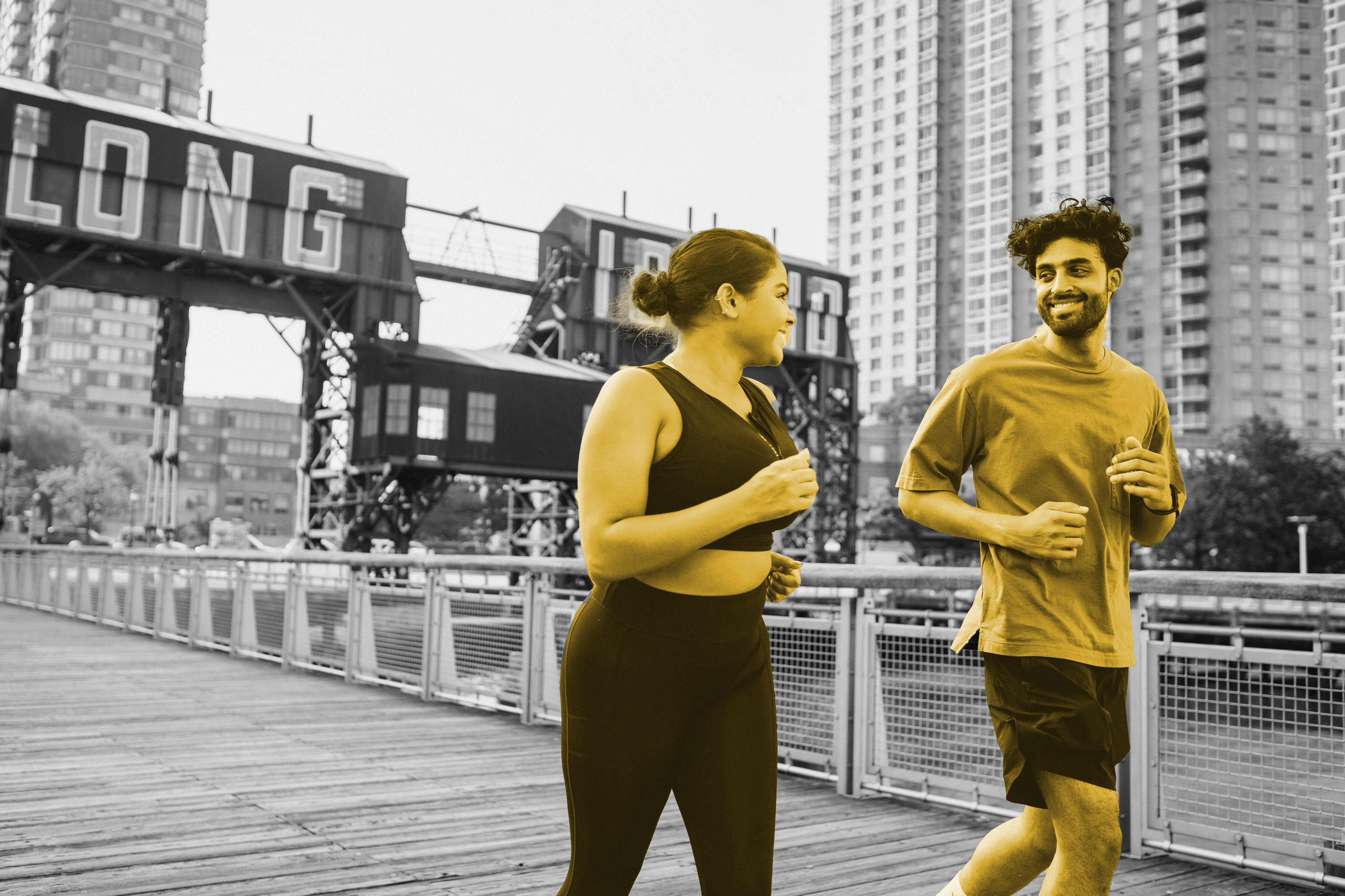 Woman running looking happy